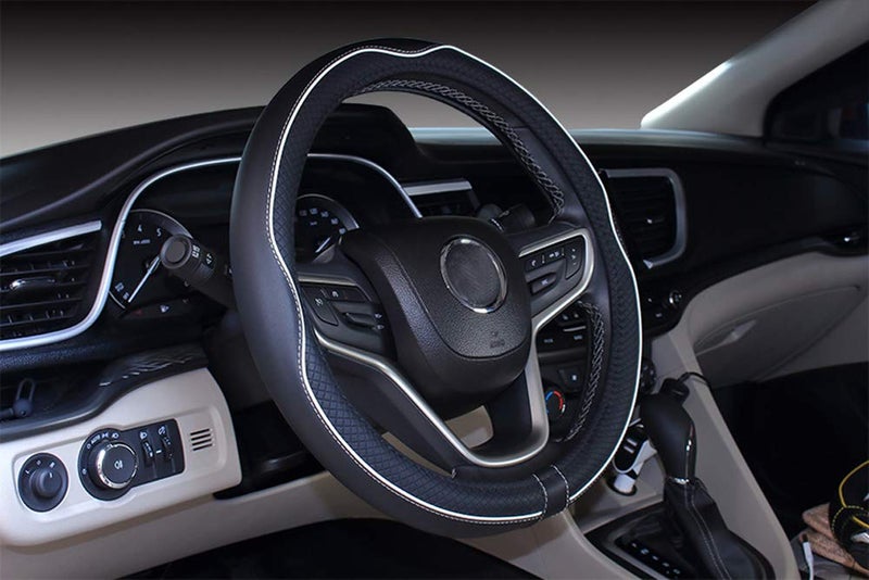 Mayco Bell Large Size Steering Wheel Cover Anti-Slip,Safety,Soft,Breathable,Durable,Full Surround,Comfortable Grip Microfiber Leather (15.5-16 inch, Black White) - Image 1